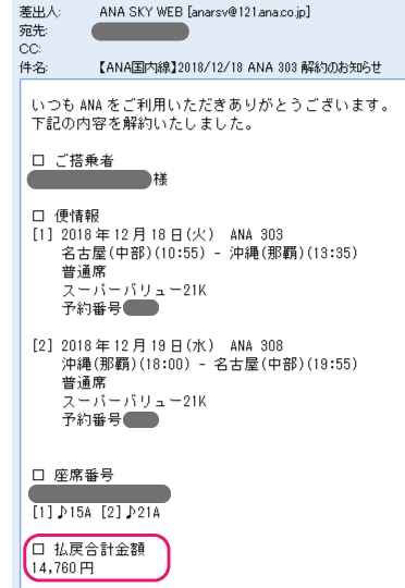 航空券キャンセル料